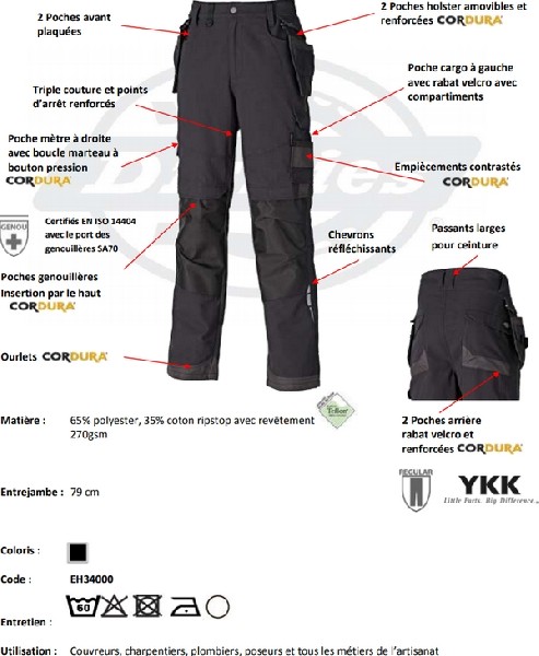 Dickies Eisenhower Premium KNEEPAD Antistrappo Pantaloni Nero EH34000 