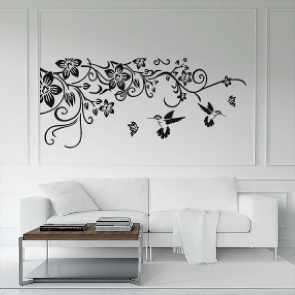 Sticker Branche papillons et colibris