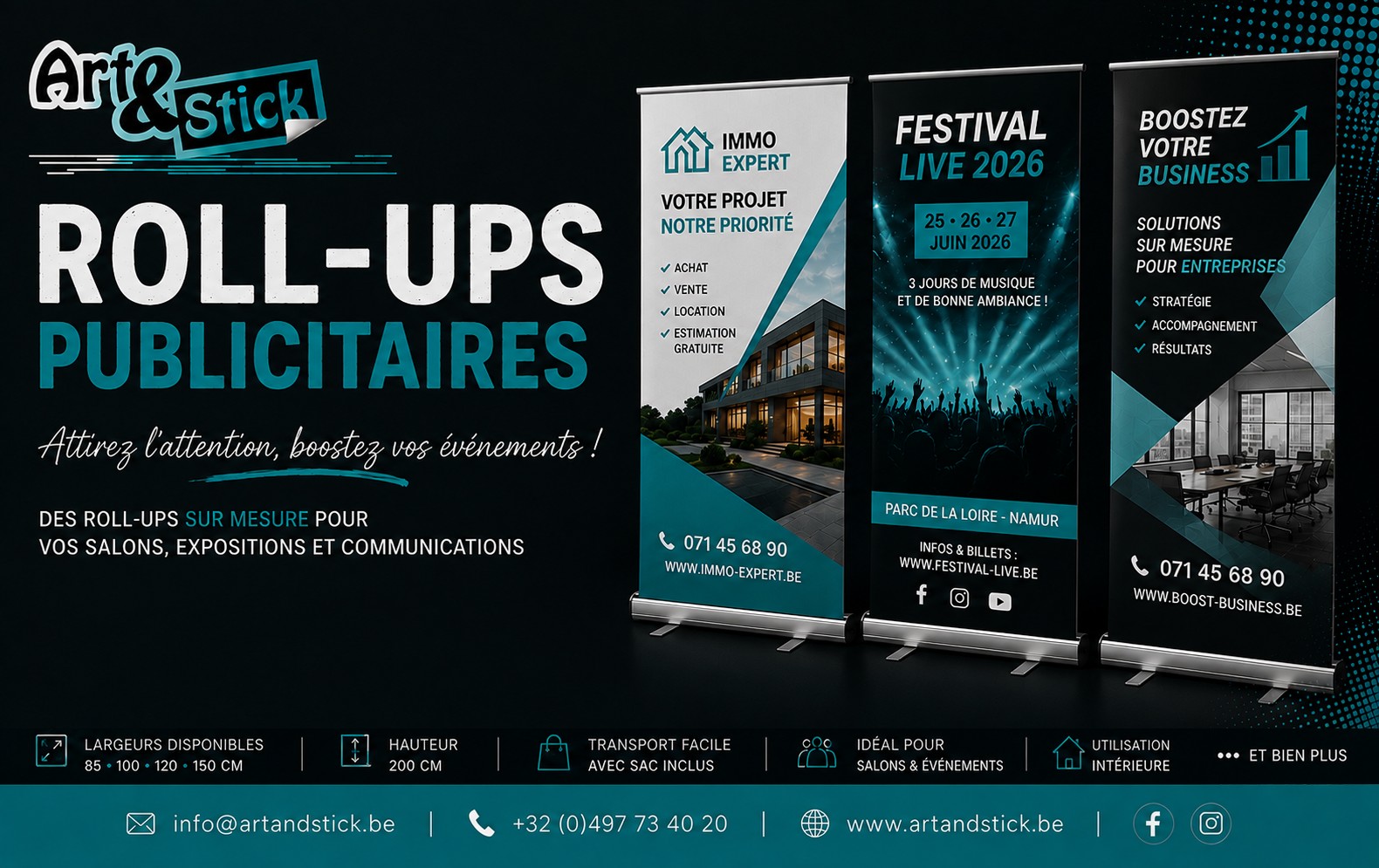 Impression de rollups et x-banners personnalisés sur mesure en Belgique